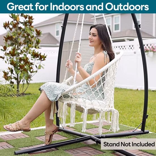 マクラメ編みコットンロープハンモックチェア、ブランコチェア、ガーデンブランコ、タッセル付きハンモックハンモックチェア、ネストブランコ、バスケットブランコ